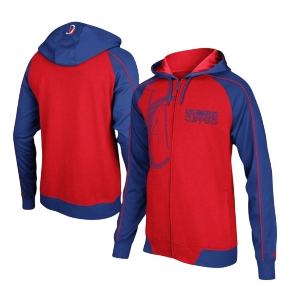 Adidas LA Clippers Courtside Full Zip Hoodie Red Royal Blue NBA Fleece Mens L
